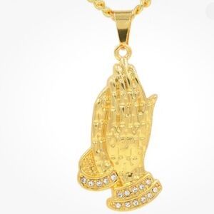 NWT Gold Filled Praying Hands Pendant Necklace For Men & Women Religious Gift